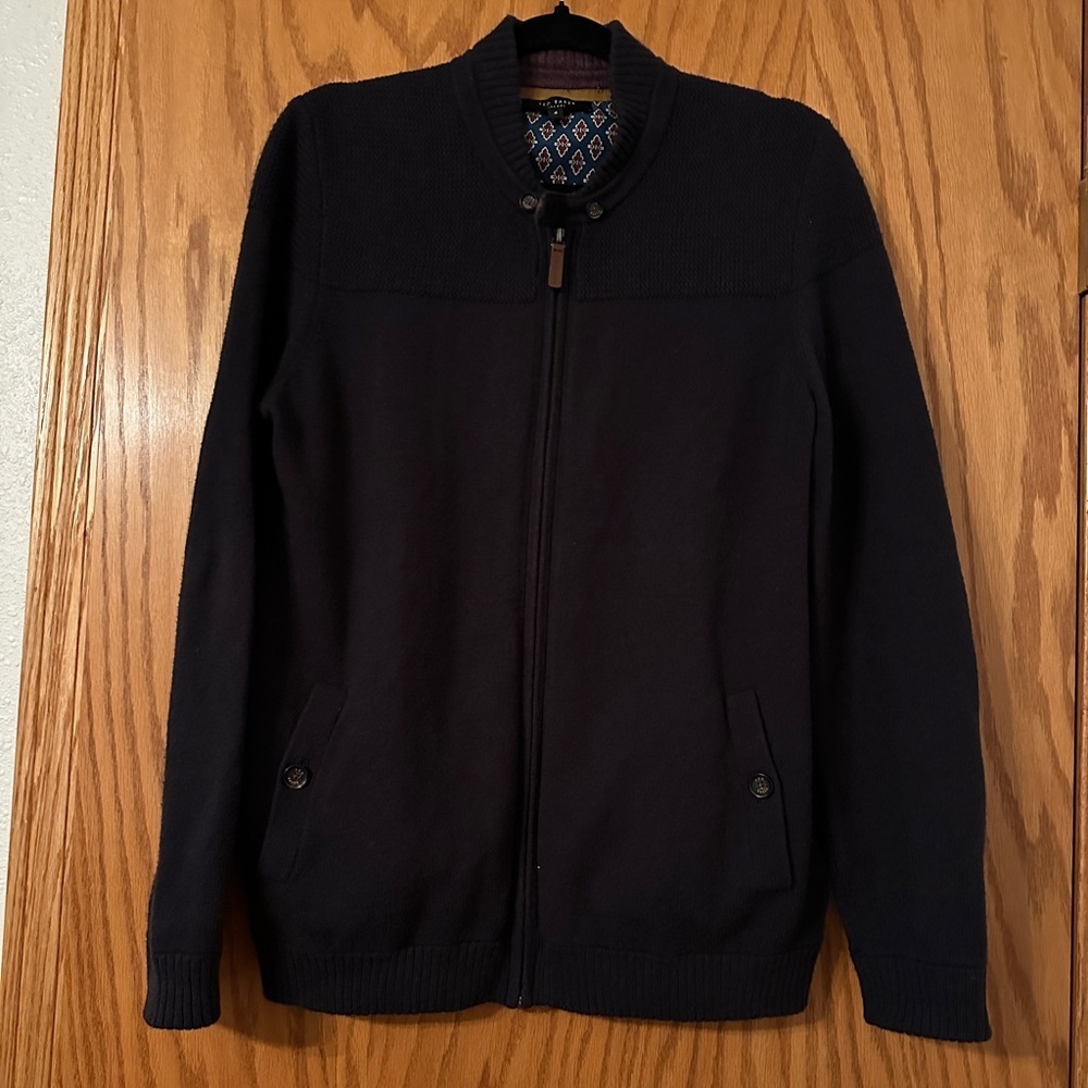 Ted Baker Knit Zip Up Cotton & Wool Blend Sweater - Size 4 (XL)